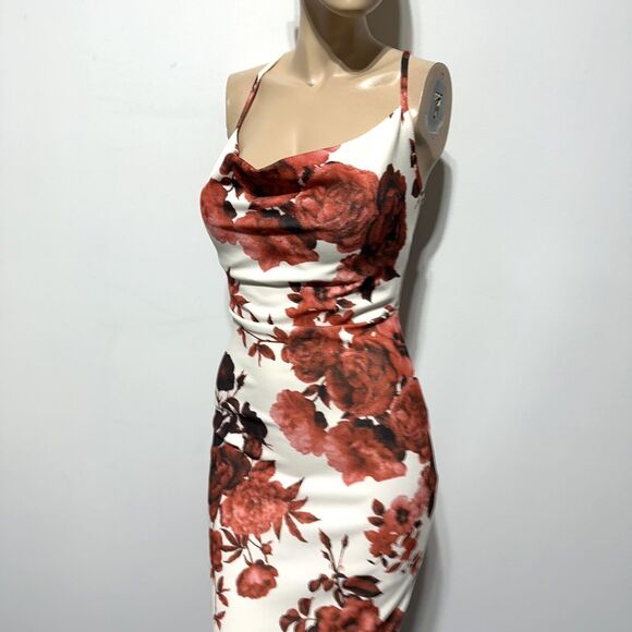 Nasty Gal Asymmetrical Frill Hem Midi Maxi Dress Size US 4 Sheath Floral NWT - Picture 2 of 10